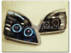 Toyota Land Cruiser Prado 120 (2002-2009) фары передние линзовые черные, со светящимися ободками и светодиодами, с двумя линзами, комплект 2 шт.