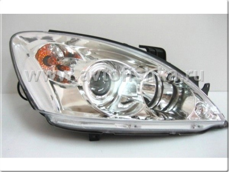 Mitsubishi Lancer 9 (03-07) фары передние линзовые хромированные, со светящимися ободками, комплект 2 шт.