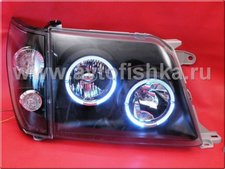 Toyota Land Cruiser Prado 90 (FJ90) (96-02) фары передние черные, со светящимися ободками, комплект 2 шт.