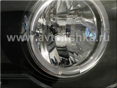 BMW X5 (1998-2003) фары передние линзовые черные, со светящимися ободками, комплект 2 шт.