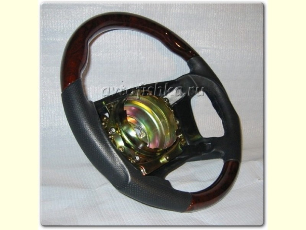 Mercedes W124, W126, W201, W140, W210 (96-99) руль кожаный спортивный анатомический, отделка - черная кожа с темным деревом орех, дизайн AMG.