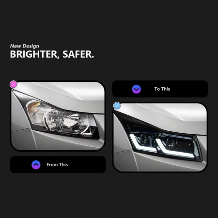 Chevrolet Cruze (2010-2016) фары передние черные линзовые c диодной подсветкой в стиле BMW