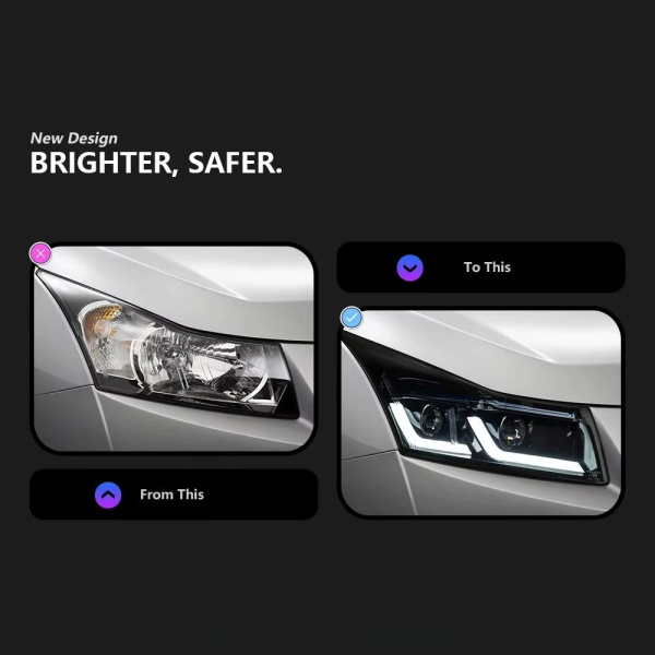 Chevrolet Cruze (2010-2016) фары передние черные линзовые c диодной подсветкой в стиле BMW