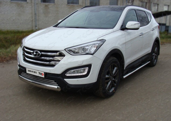 Hyundai Santa Fe (12–) Защита передняя (овальная короткая) 75х42 мм