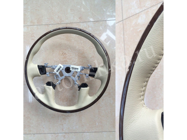 Nissan Patrol Y62 (10-) руль с отделкой из бежевой кожи и темного дерева, дизайн Q56