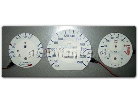 Mercedes S W126 (80-92) шкалы приборов - накладки на циферблаты приборов белые светящиеся, 240 km/h.