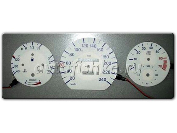 Mercedes S W126 (80-92) шкалы приборов - накладки на циферблаты приборов белые светящиеся, 240 km/h.