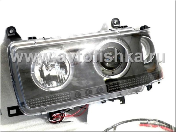 Toyota Land Cruiser 80 (90-97) фары передние линзовые черные, со светящимися ободками и светодиодной подсветкой, комплект 2 шт.