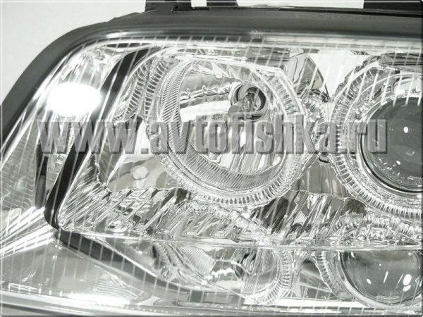 Audi A6 Allroad (01-05) фары передние линзовые хромированные, со светящимися ободками, под корректор, комплект 2 шт.