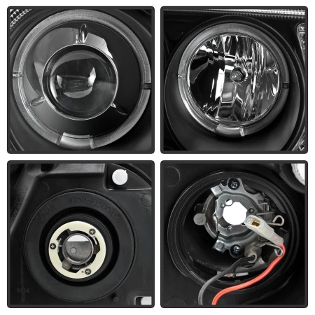 Chrysler 300C LX (04-11) 2.7L V6 24V фары передние линзовые черные, со светящимися ободками и светодиодной подсветкой, комплект 2 шт.