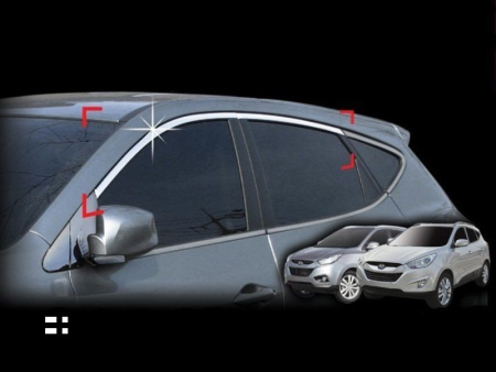 Hyundai Tucson ix35 (10-) верхние хромированные молдинги окон пластиковые, комплект 4 шт.