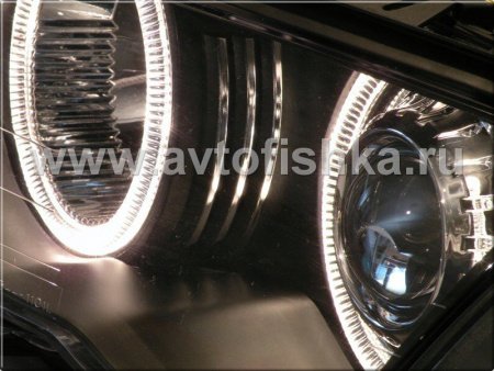 BMW 3 E46 (98-01) 4 дв. фары передние линзовые черные, со светящимися ободками, с поворотниками, комплект лев.+прав.