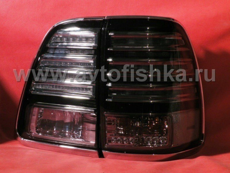 Toyota Land Cruiser 100 фонари задние светодиодные черные, дизайн Lexus, с хромированными рамками, комплект лев.+прав.