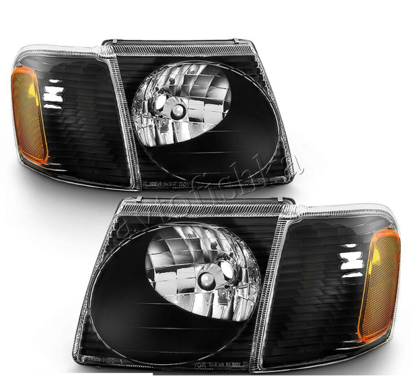 Ford Explorer (02-05) фары передние черные с поворотниками, комплект 2 шт.