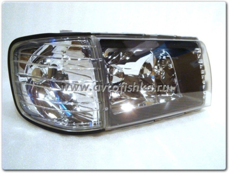 Mercedes S W126 (80-92) фары передние черные со светодиодными габаритными огнями, комплект 2 шт.