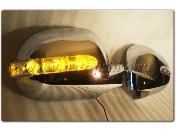 Mercedes ML W163 (98-01) корпуса боковых зеркал хромированные, со светодиодными поворотниками, комплект 2 шт.