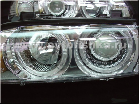 BMW 5 E39 (95-00) фары передние хромированные, со светящимися ободками, с белым поворотником, с моторами электрокорректора, комплект 2 шт.
