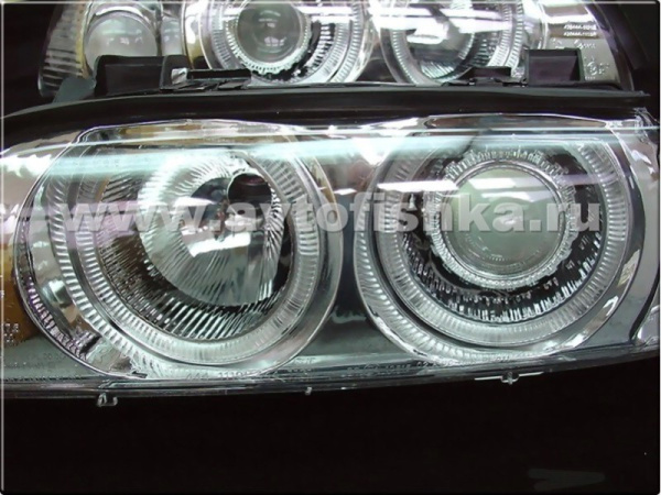 BMW 5 E39 (95-00) фары передние хромированные, со светящимися ободками, с белым поворотником, с моторами электрокорректора, комплект 2 шт.