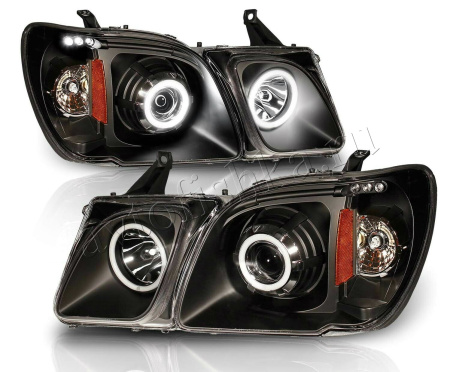 Lexus LX470 (98-07) фары передние линзовые черные, со светящимися ободками, комплект 2 шт.