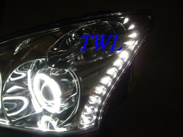 Lexus RX330, RX350 (2003-2008) фары передние линзовые хромированные, со светящимися ободками и светодиодной подсветкой, комплект 2 шт.