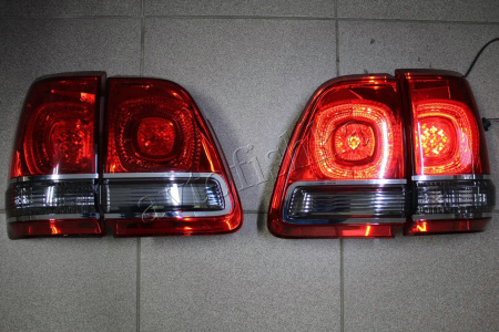 Toyota Land Cruiser 100 фонари задние светодиодные красно-тонированные, дизайн Land Cruiser 200, комплект лев.+прав.