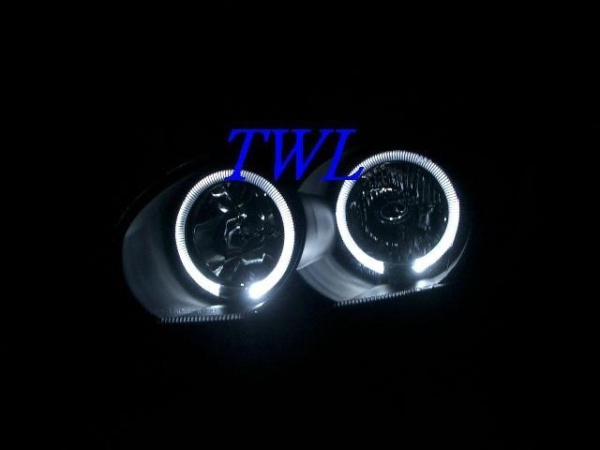 Toyota Vios, Saluna (03-05) Taiwan type фары передние линзовые черные со светящимися ободками, комплект 2 шт.