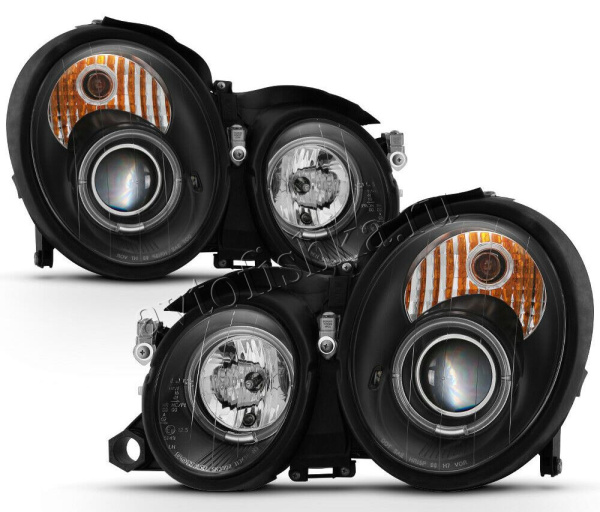 Mercedes CLK W208 (98-02) фары передние линзовые черные, комплект 2 шт.