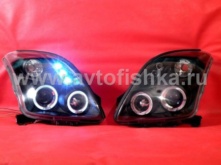 Suzuki Swift (04-) фары передние линзовые черные, со светодиодами, комплект 2 шт.