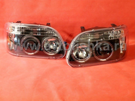 Ford Explorer (95-01) фары передние линзовые черные, со светящимися ободками и светодиодной подсветкой, комплект 2 шт.