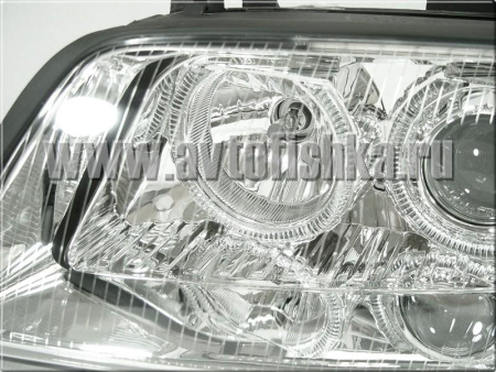 Audi A6 (99-01) фары передние линзовые хромированные, со светящимися ободками, под корректор, комплект 2 шт.