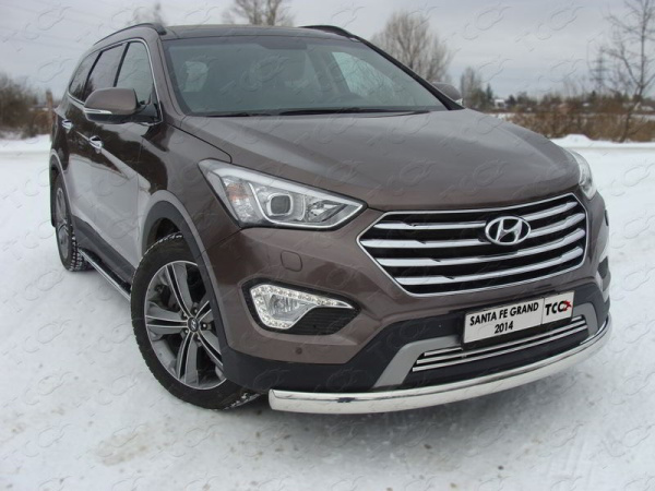 Hyundai Grand Santa Fe (13–) Пороги овальные с накладкой 75х42 мм