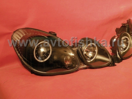 Lexus GS300, GS400, GS430, Toyota Aristo (97-05) фары передние линзовые черные со светящимися ободками, под ксенон, комплект 2 шт.