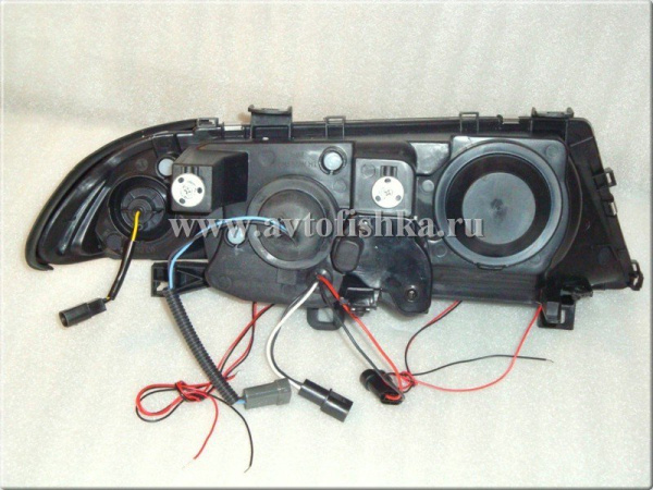 BMW 3 E46 (98-01) 4 дв. седан фары передние черные, с двумя светящимися ободками, с моторами электрокорректора, комплект 2 шт.