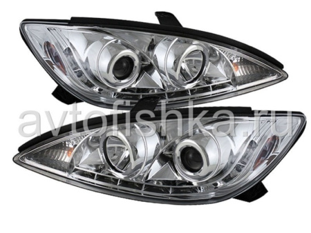 Toyota Camry 30 (02-06) UAE, Europe, USA фары передние линзовые хромированные с подсветкой DRL, комплект 2 шт.