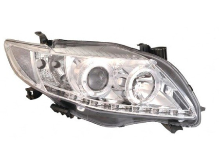 Toyota Corolla (2011-) фары передние линзовые хромированные, со светящимися ободками и подсветкой DRL, комплект 2 шт.