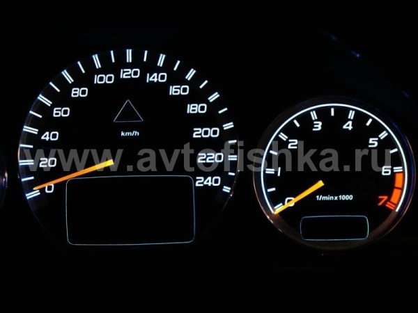 Mercedes W210 E class 1999-2003 светящиеся шкалы приборов - накладки на циферблаты панели приборов, дизайн № 1
