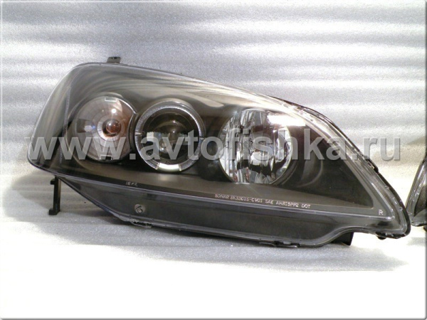 Honda Civic (01-03) 2, 4 дв. фары передние линзовые черные, со светящимися ободками, комплект 2 шт.