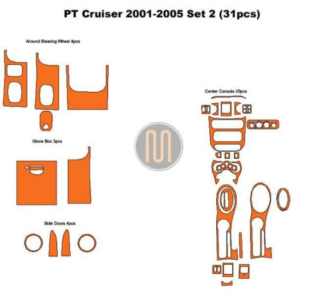 Chrysler PT Cruiser (01-05) декоративные накладки салона хромированные, комплект 31 предмет.