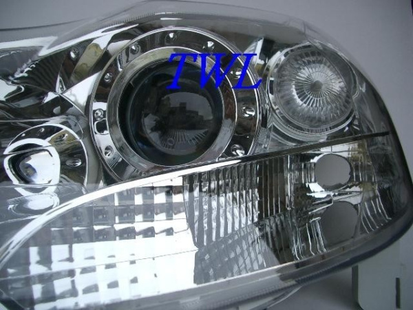 Toyota Corolla Altis (01-04) USA передние фары линзовые хромированные, со светящимися ободками, комплект 2 шт.