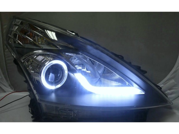 Nissan Teana (08-) фары передние линзовые хромированные, с подсветкой DRL, комплект 2 шт.