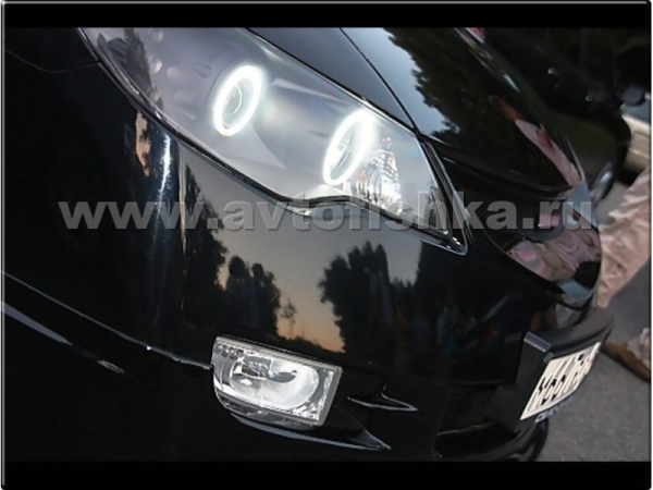 Honda Civic VIII (06-) фары передние линзовые черные, со светящимися ободками и светодиодной подсветкой, комплект 2 шт.