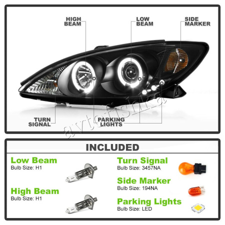 Toyota Camry 30 (02-06) UAE, Europe, USA фары передние черные со светящимися ободками, комплект 2 шт.