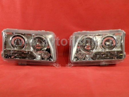 Mercedes W124 (84-93) фары передние линзовые хромированные, прозрачные, комплект 2 шт.