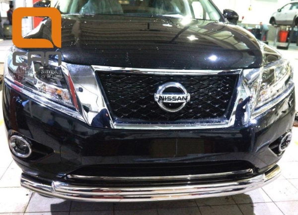 Nissan Pathfinder (14–) Защита переднего бампера двойная d 70/60 мм, нерж.