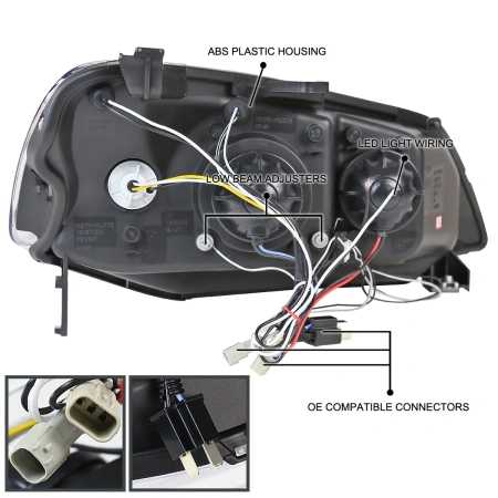 Honda Civic (01-03) 2, 4 дв. фары передние линзовые черные, со светящимися ободками, комплект 2 шт.