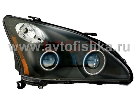 Lexus RX300, RX330, RX350 (03-08) фары передние линзовые черные, со светящимися ободками, комплект 2 шт.