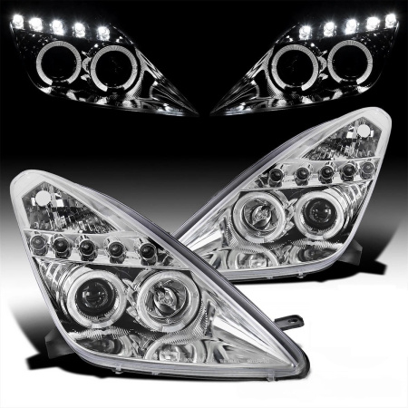 Toyota Celica (00-05) фары передние линзовые хромированные, со светящимися ободками LED