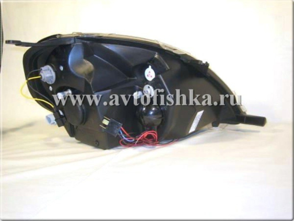 Toyota Yaris, Vitz (99-05) фары передние линзовые черные, со светящимися ободками, комплект 2 шт.