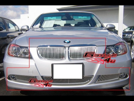 BMW 3 E90 (05-) решетки радиатора и бампера, полированный алюминий, комплект 5 шт.