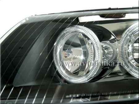 Audi A6 (05-08) 4F, C6 фары передние линзовые черные, со светящимися ободками, под корректор, комплект 2 шт.